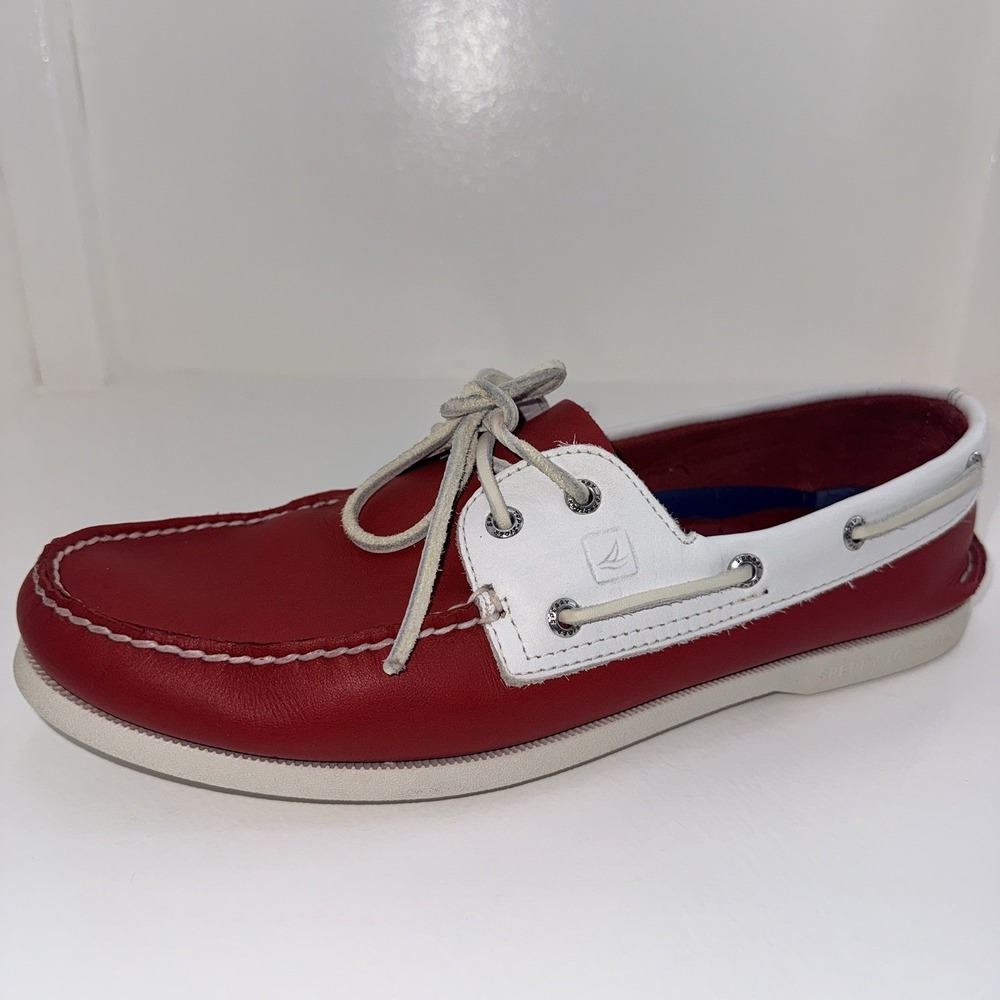 Sperry Top-Sider Men's Red White Leather 2-Eye Boat Shoes Loafers Size 12 M